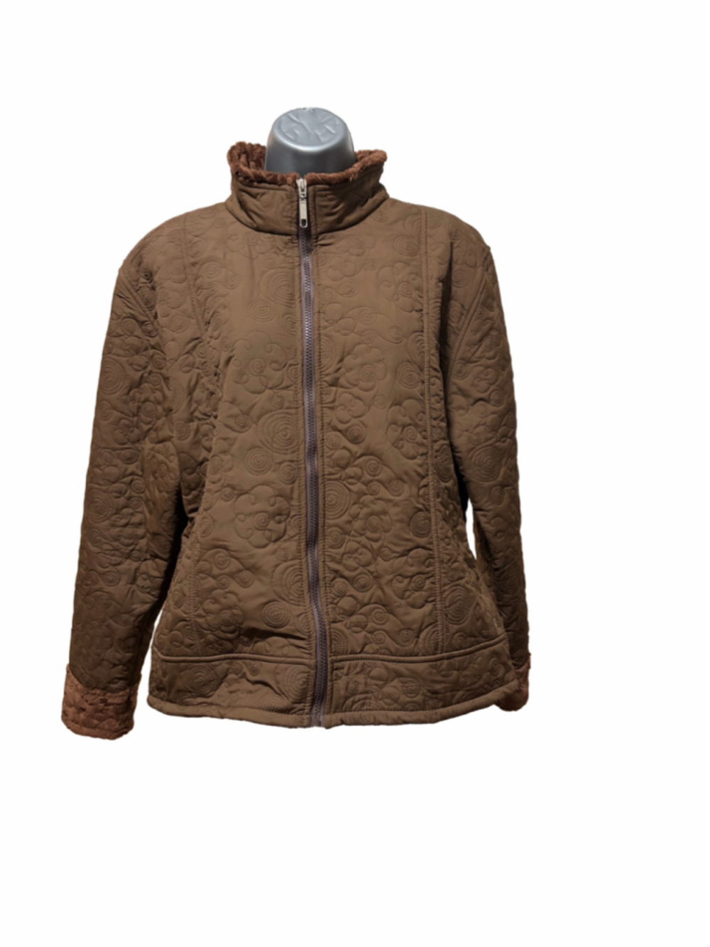 Wooly Bully Colorado Quilted Faux Fur Lined Jacket Brown Coat Size Large